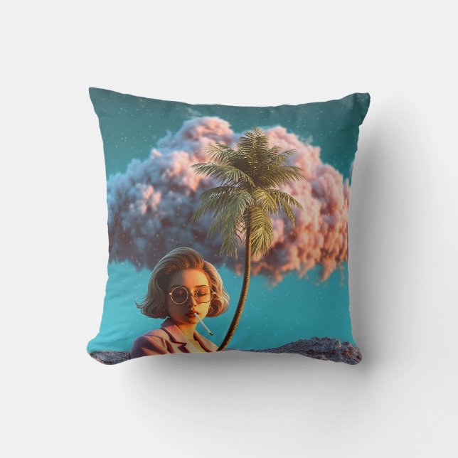 Surreal Woman with Palm Tree Throw Pillow (Front)