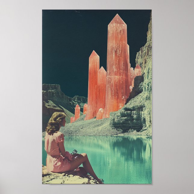 Surreal Woman With Pink Crystal Mountains Poster (Front)