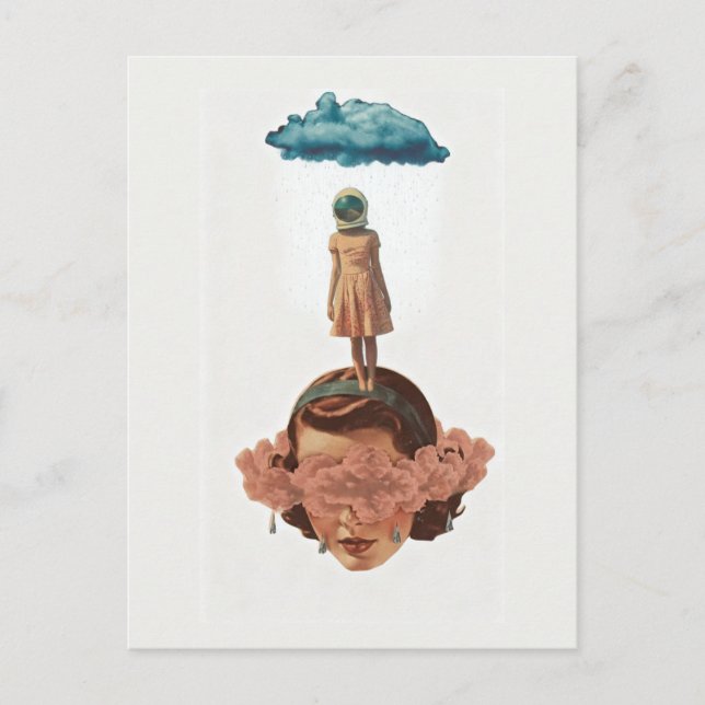 Surreal Woman With Rain Cloud Collage Postcard (Front)