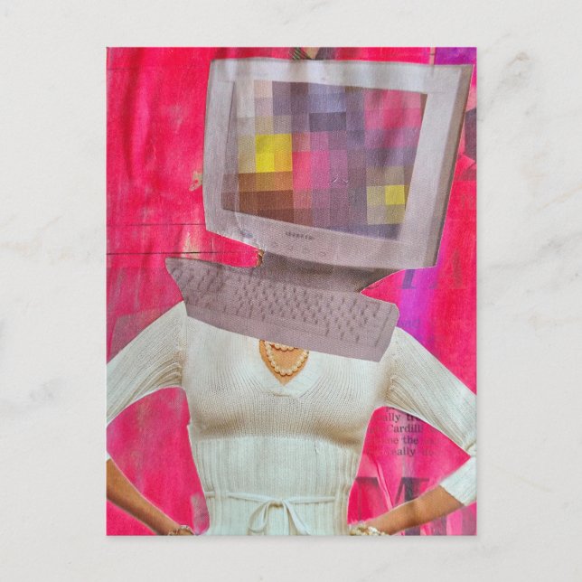 Surreal Woman With Retro Computer Head Postcard (Front)