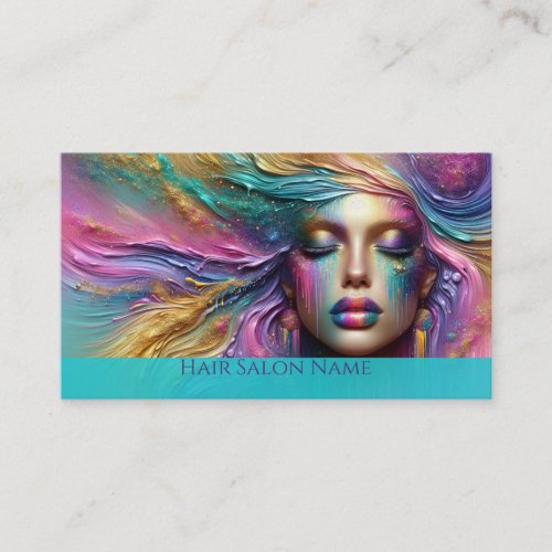 Surreal Woman with Vibrant Hair and Makeup Business Card