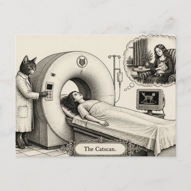 Surreal Women Getting a Cat Scan Postcard (Front)