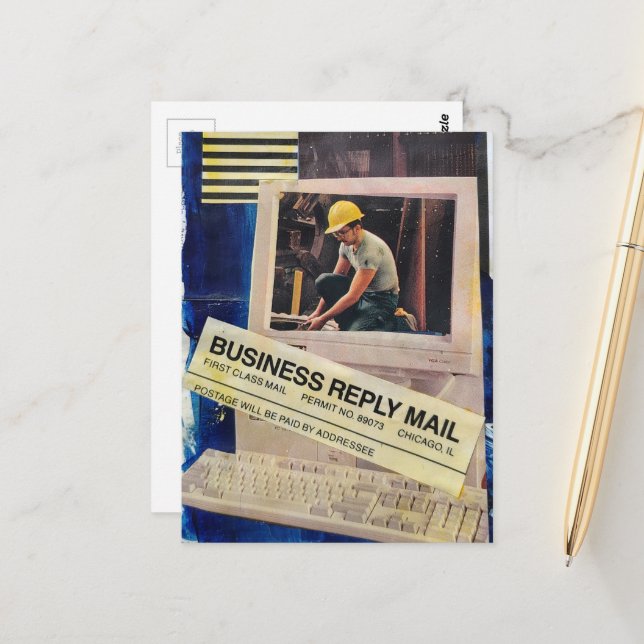 Surreal Working Man Collage Postcard (Front/Back In Situ)