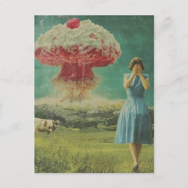 Surreal Yummy Cherry Desert in the Dairy Pasture  Postcard (Front)