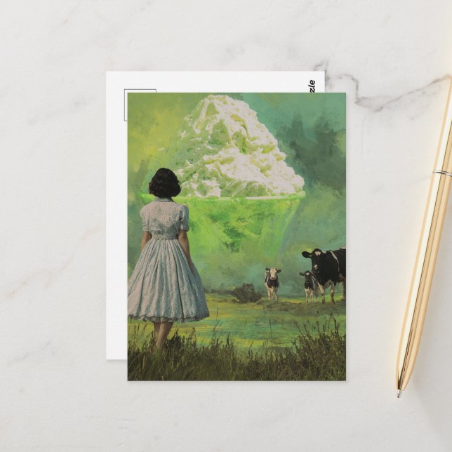 Surreal Yummy Lime Desert in the Dairy Pasture  Postcard (Front/Back In Situ)