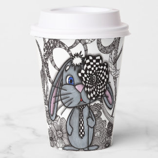 Surreal Zentangle Bunny with Checkerboard Flower P Paper Cups