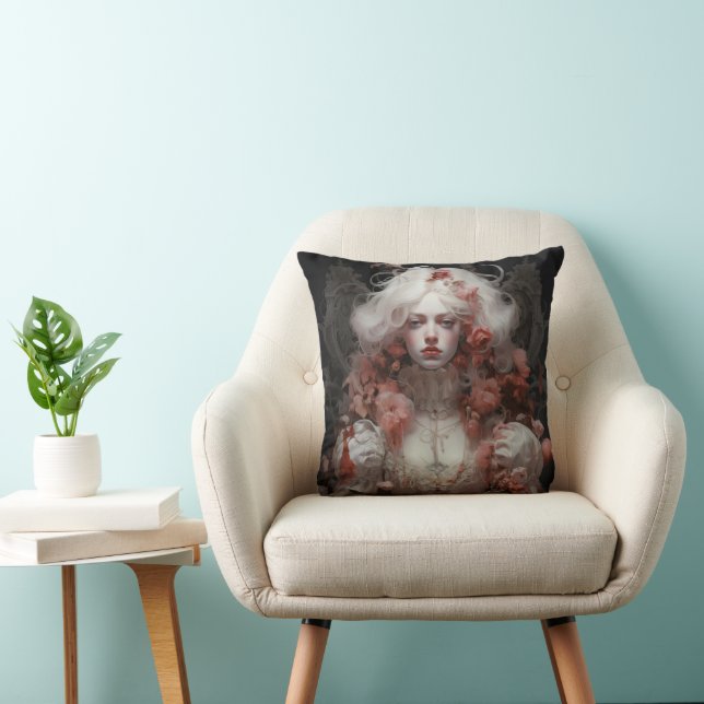 Surrealism Baroque Girl Throw Pillow (Chair)