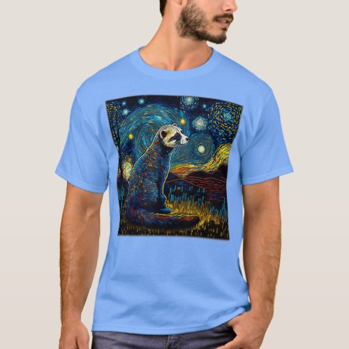 Surrealism Starry Night Ferret   2  T_Shirt