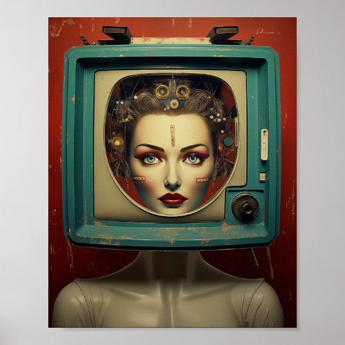 Surrealism TV Girl Vintage Poster