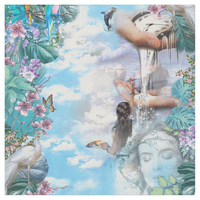 Surrealism Wallpaper with the S Dali clock Fabric (Close Up)