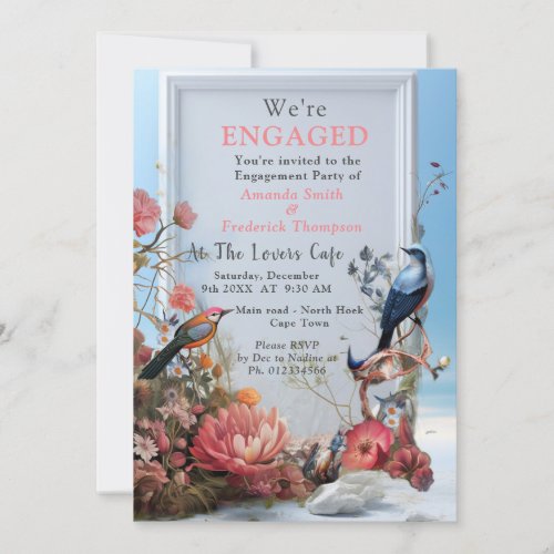 Surrealist Art with Flowers  Birds Invitation