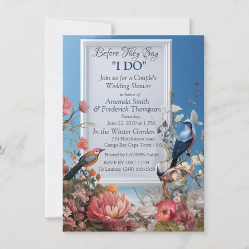 Surrealist Art with Flowers  Birds Invitation