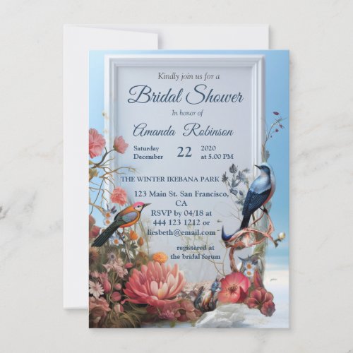 Surrealist Art with Flowers  Birds Invitation