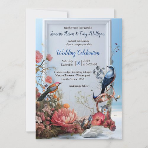 Surrealist Art with Flowers  Birds Invitation