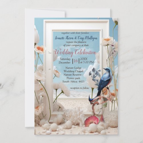 Surrealist Art with Flowers  Birds Invitation