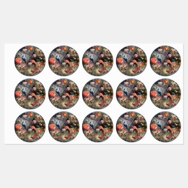 Surrealist Art with Flowers & Birds Labels (Sheet)