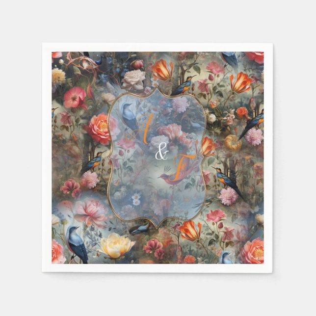 Surrealist Art with Flowers & Birds Napkins (Front)