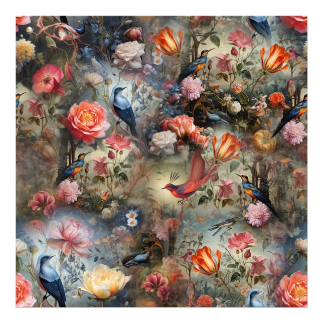 Surrealist Art with Flowers & Birds Photo Print (Front)