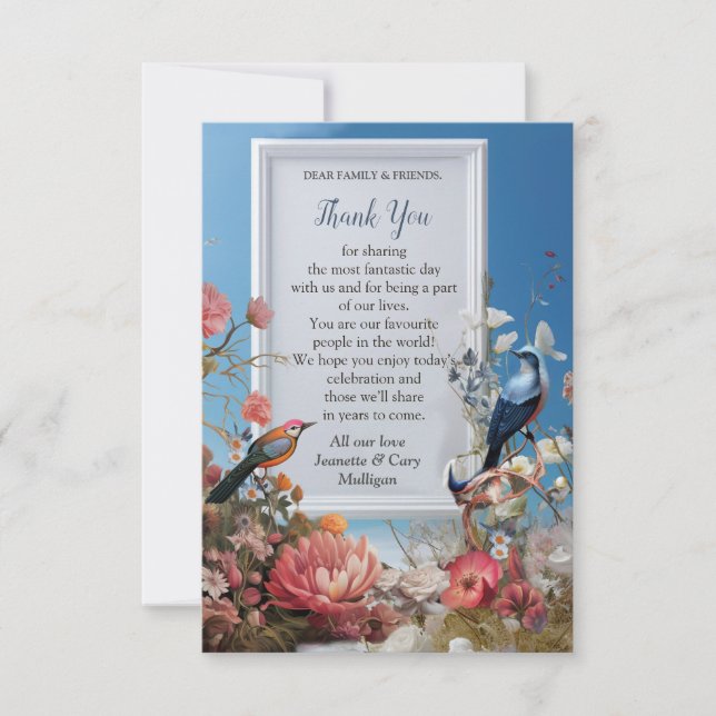 Surrealist Art with Flowers & Birds RSVP Card (Front)