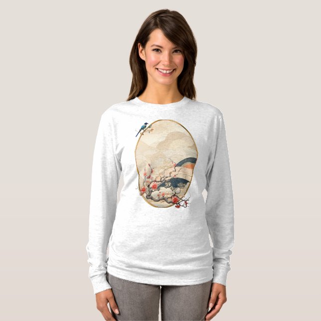 Surrealist Art with Flowers & Birds T-Shirt (Front Full)