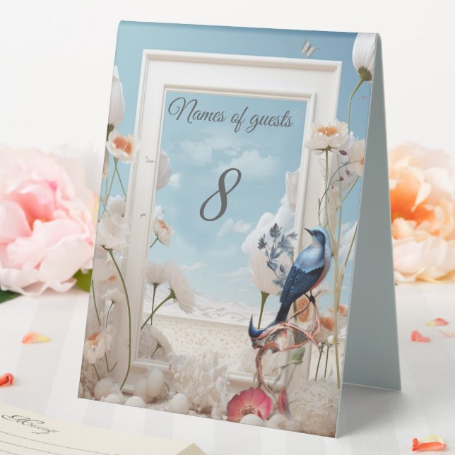 Surrealist Art with Flowers & Birds Table Tent (In SItu (Wedding))