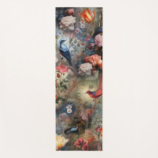 Surrealist Art with Flowers & Birds Yoga Mat (Front)
