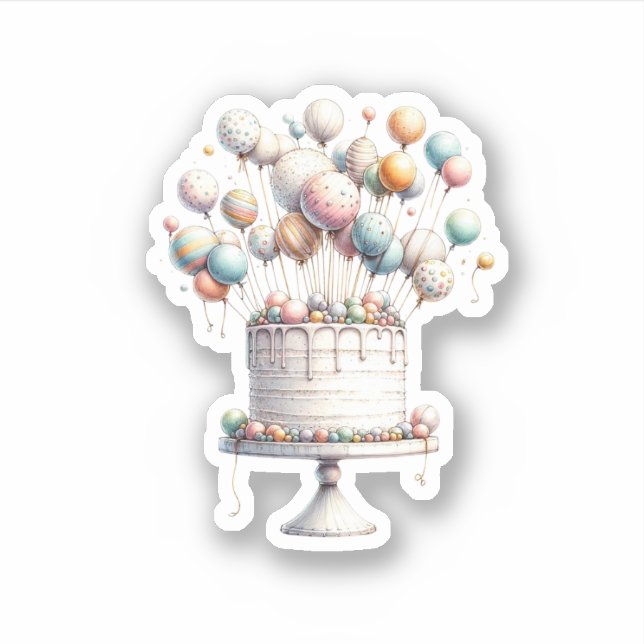 Surrealist Balloons and Birthday Cake Sticker (Front)