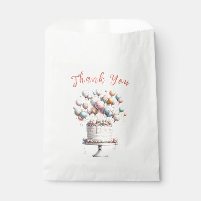 Surrealist, Balloons and Birthday Cake Thank You Favor Bag (Front)