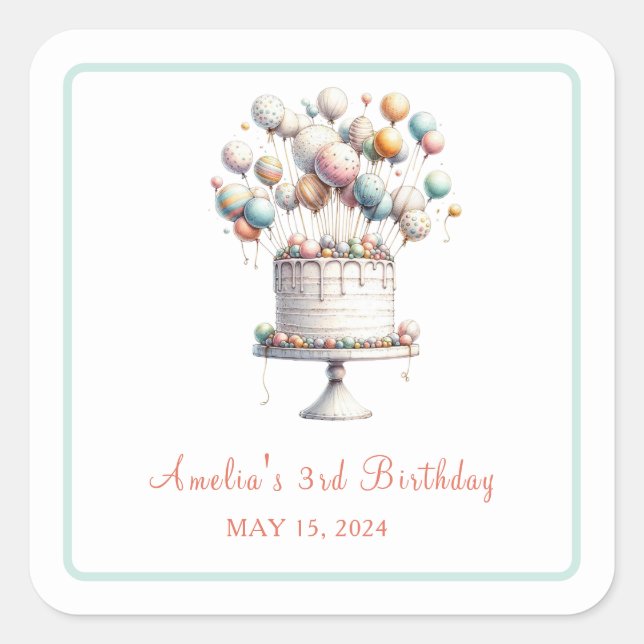 Surrealist Birthday Cake & Balloons Custom Sticker (Front)