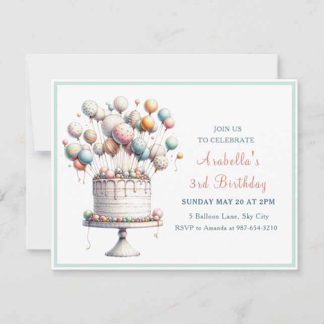 Surrealist, Cute Balloons and Birthday Cake Invitation (Front)