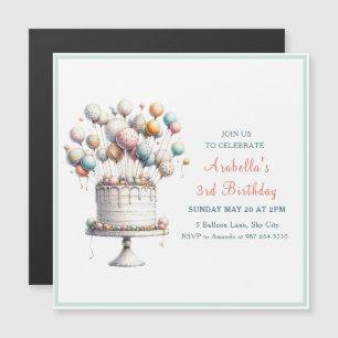 Surrealist, Cute Balloons and Birthday Cake Magnetic Invitation