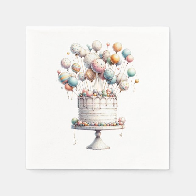 Surrealist, Cute Balloons & Birthday Cake Address Napkins (Front)