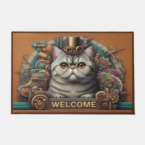 Surrealist Steampunk Exotic Shorthair Cat Welcome Doormat