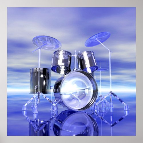 Surrealistic Drumset on the Beach Music Poster