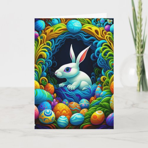 Surrealistic Easter Bunny with Eggs Holiday Card