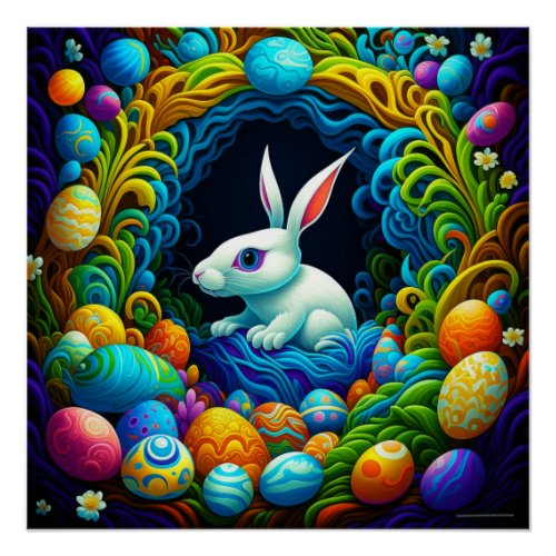Surrealistic Easter Bunny with Eggs Poster