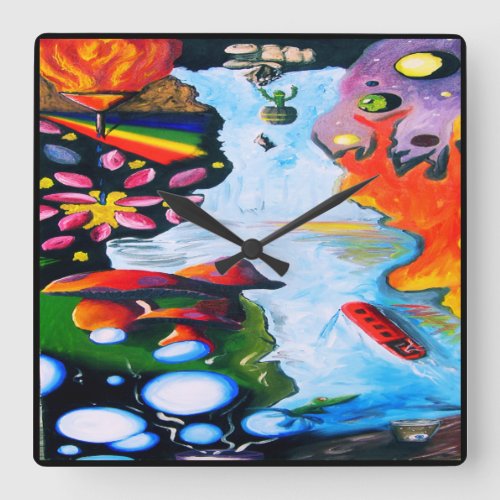 Surrealistic Fantasy Mushroom Wonderland Square Wall Clock