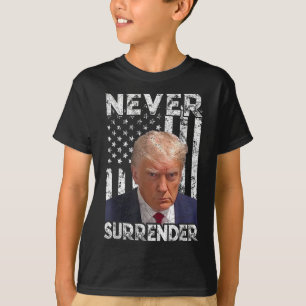 Surrender Trump Mug Shot 2024 American Flag Women T-Shirt