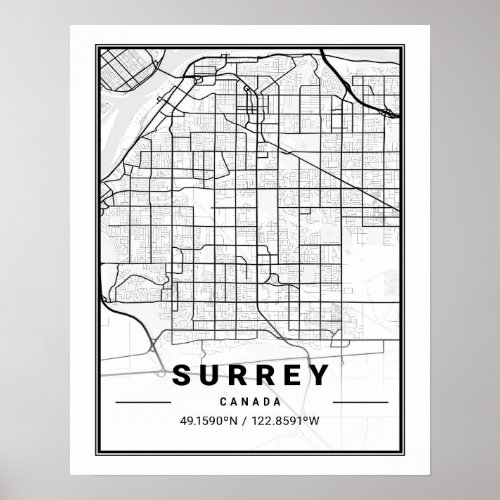 Surrey British Columbia Canada Travel City Map Poster