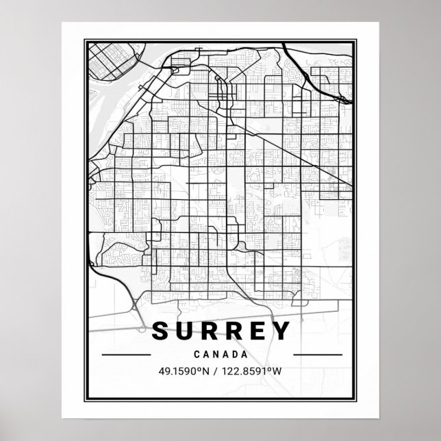 Surrey British Columbia Canada Travel City Map Poster (Front)