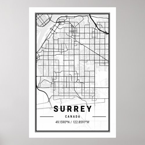 Surrey British Columbia Canada Travel City Map Poster