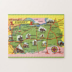 Surrey England 11x14 Map Jigsaw Puzzle