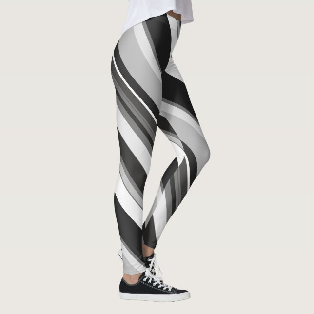 Surrounding Monotone Contemporary Diagonal Stripes Leggings (Right)