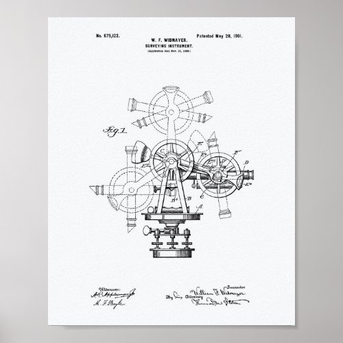 Surveying Instrument 1901 Patent Art White Paper Poster