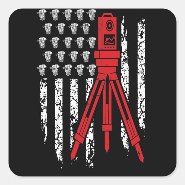 Surveyor Engineer Flag USA Square Sticker (Front)