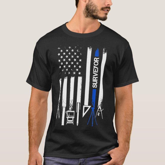 Surveyor Gift Tripod Gear Land Surveying Flag Amer T-Shirt (Front)