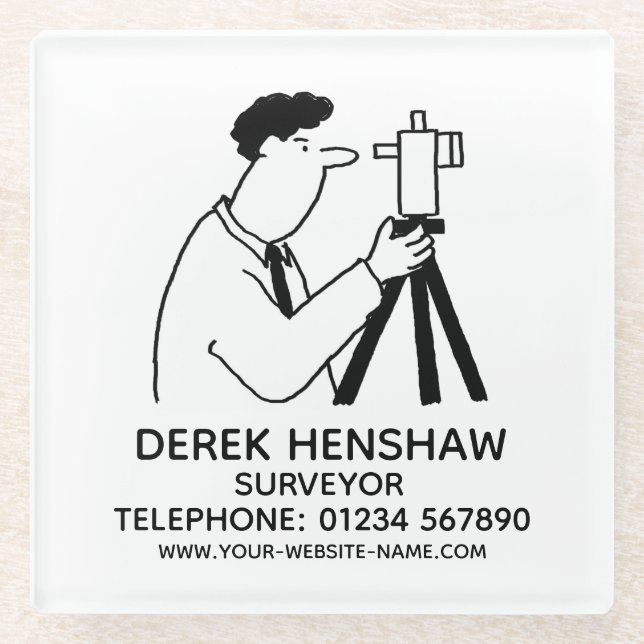 Surveyor & Surveying Promotional Glass Coaster (Front)