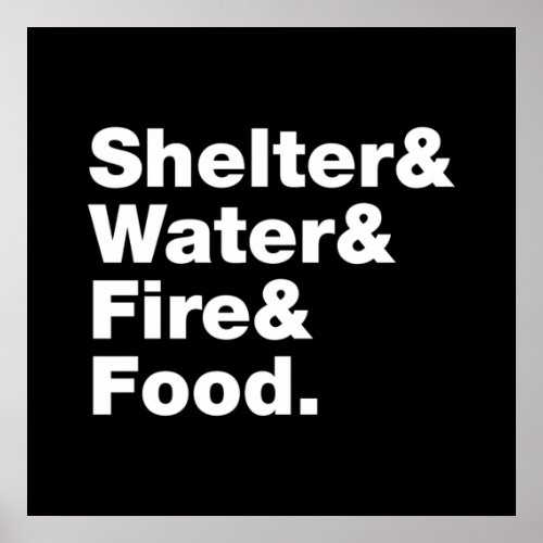 Survival Shelter  Water  Fire  Food Poster