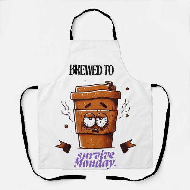 "Survive Monday. BREWED to…" Coffee Mug – Fun Desi Apron (Front)