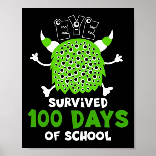 Survived 100 Days Fun Cute Monster 100 Days Of Sch Poster